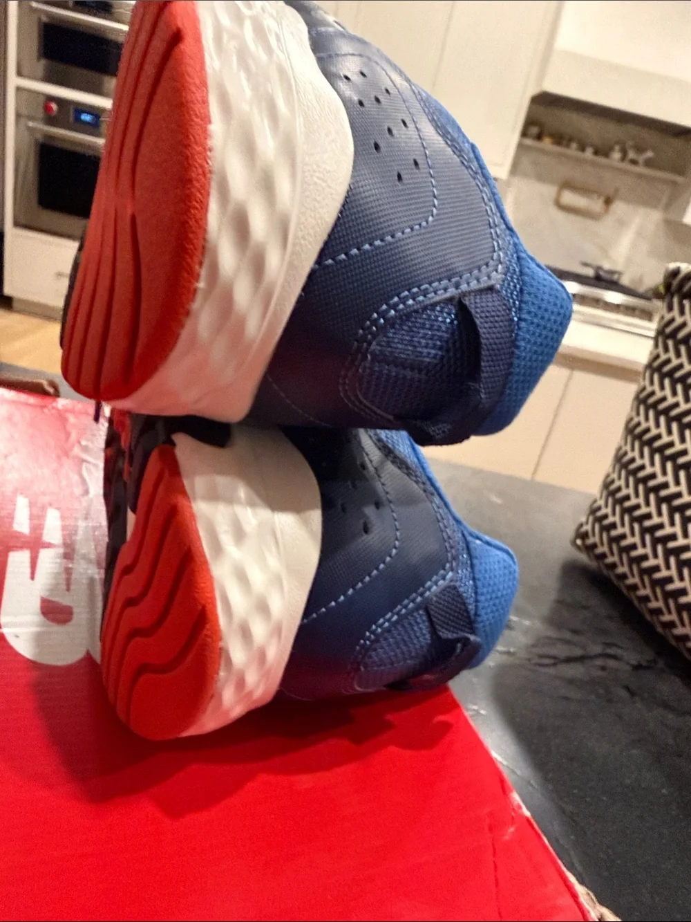 New Balance Men’s T410 Blue Athletic Sneakers with Red Accents